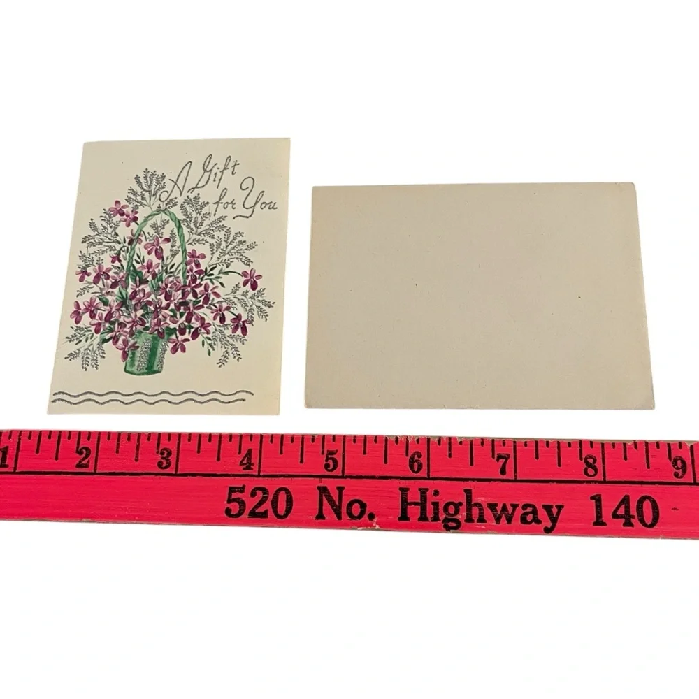 Vintage Unused Greeting Card A Gift For You Green Purple Flowering Plant